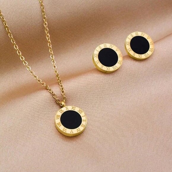 Elegant Gold and Black Jewelry Set Stainless Steel - Picture 1 of 3